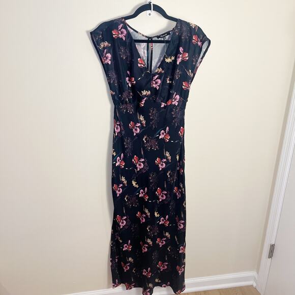 Madewell V-Neck Floral Midi Dress True Black Size 0 New Silk Blend - Picture 4 of 11